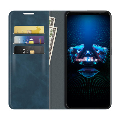 Skin-Touch Auto-absorbed Wallet Cover Leather Stand Shell for Asus ROG Phone 5