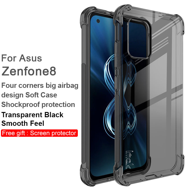 IMAK Flexible TPU Case Shock-Proof Cover with High Definition Screen Protector for Asus Zenfone 8 ZS590KS