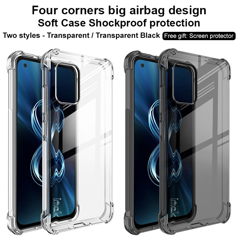 IMAK Flexible TPU Case Shock-Proof Cover with High Definition Screen Protector for Asus Zenfone 8 ZS590KS