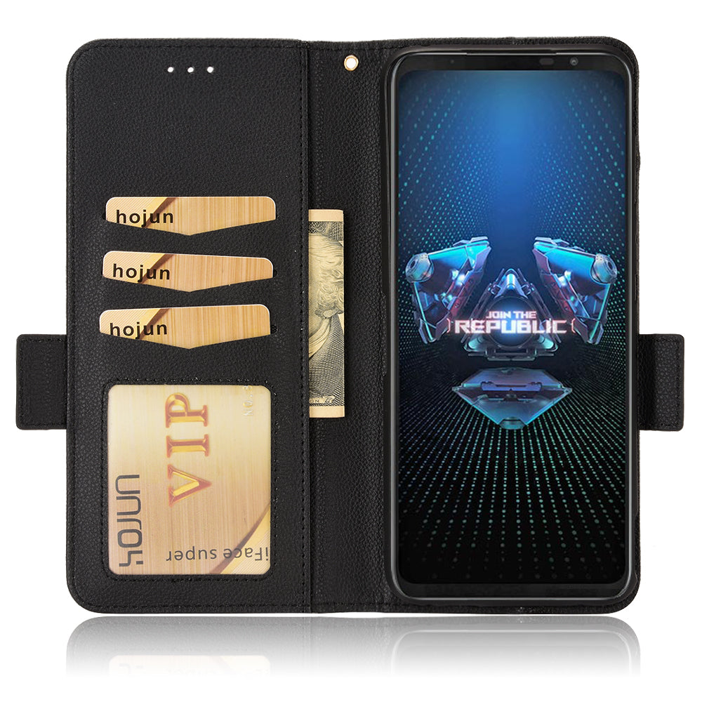 For Asus ROG Phone 5 / ROG Phone 5s / ZS676KS / ZS673KS Litchi Texture PU Leather Phone Case Magnetic Closure Wallet Stand Flip Shockproof Cover