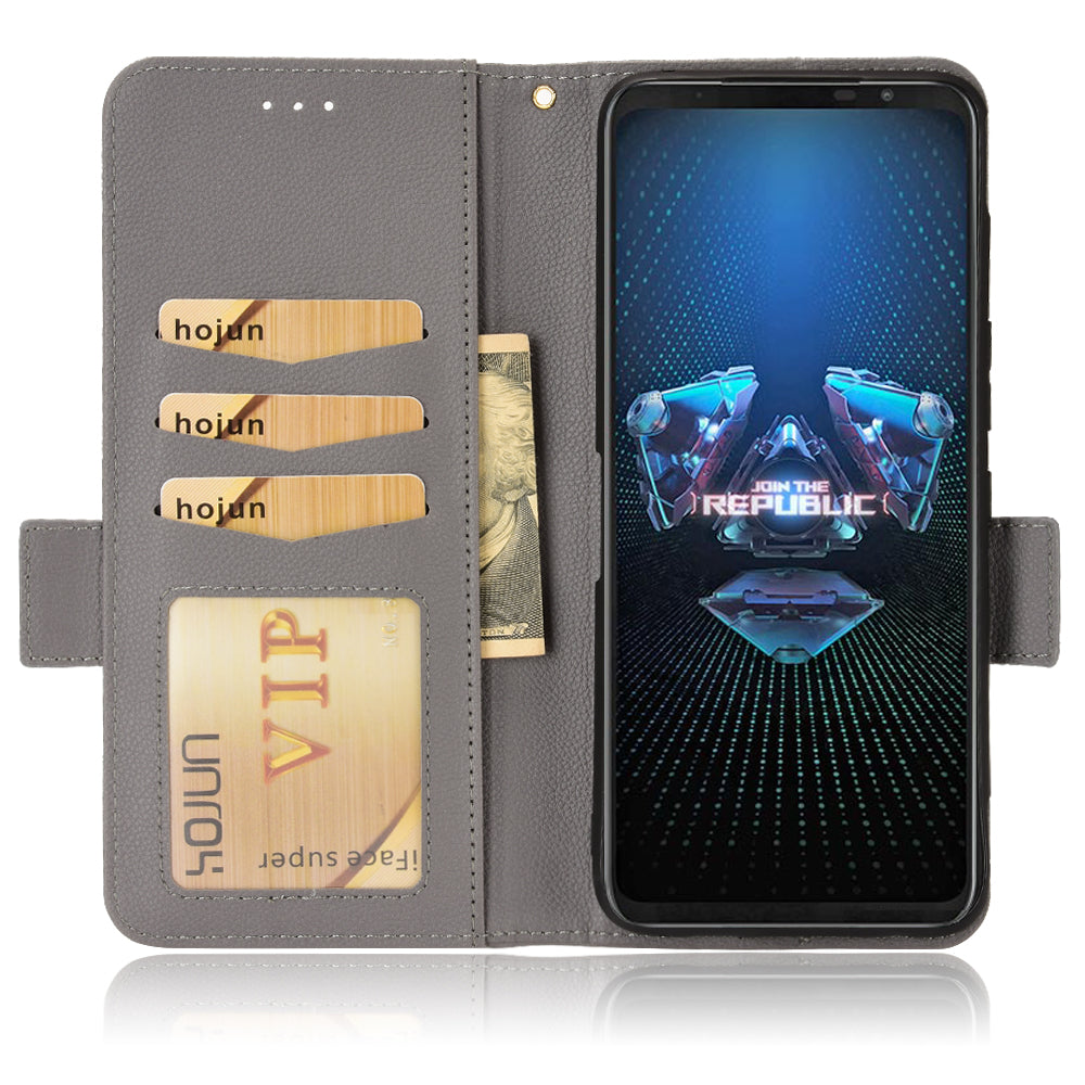 For Asus ROG Phone 5 / ROG Phone 5s / ZS676KS / ZS673KS Litchi Texture PU Leather Phone Case Magnetic Closure Wallet Stand Flip Shockproof Cover