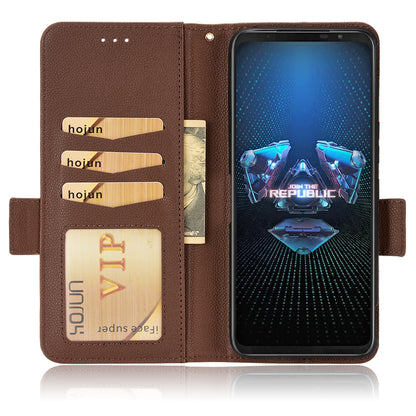 For Asus ROG Phone 5 / ROG Phone 5s / ZS676KS / ZS673KS Litchi Texture PU Leather Phone Case Magnetic Closure Wallet Stand Flip Shockproof Cover