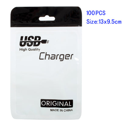 100Pcs/Lot Zip Lock Package Bag for USB Charging Cable, Size: 13 x 9.5cm