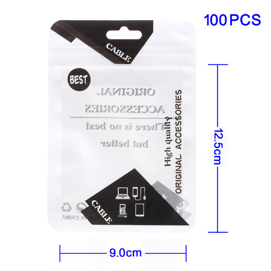 100Pcs/Lot Zipper Retail Packaging Bags for USB Data Cable, Size: 12.5 x 9cm