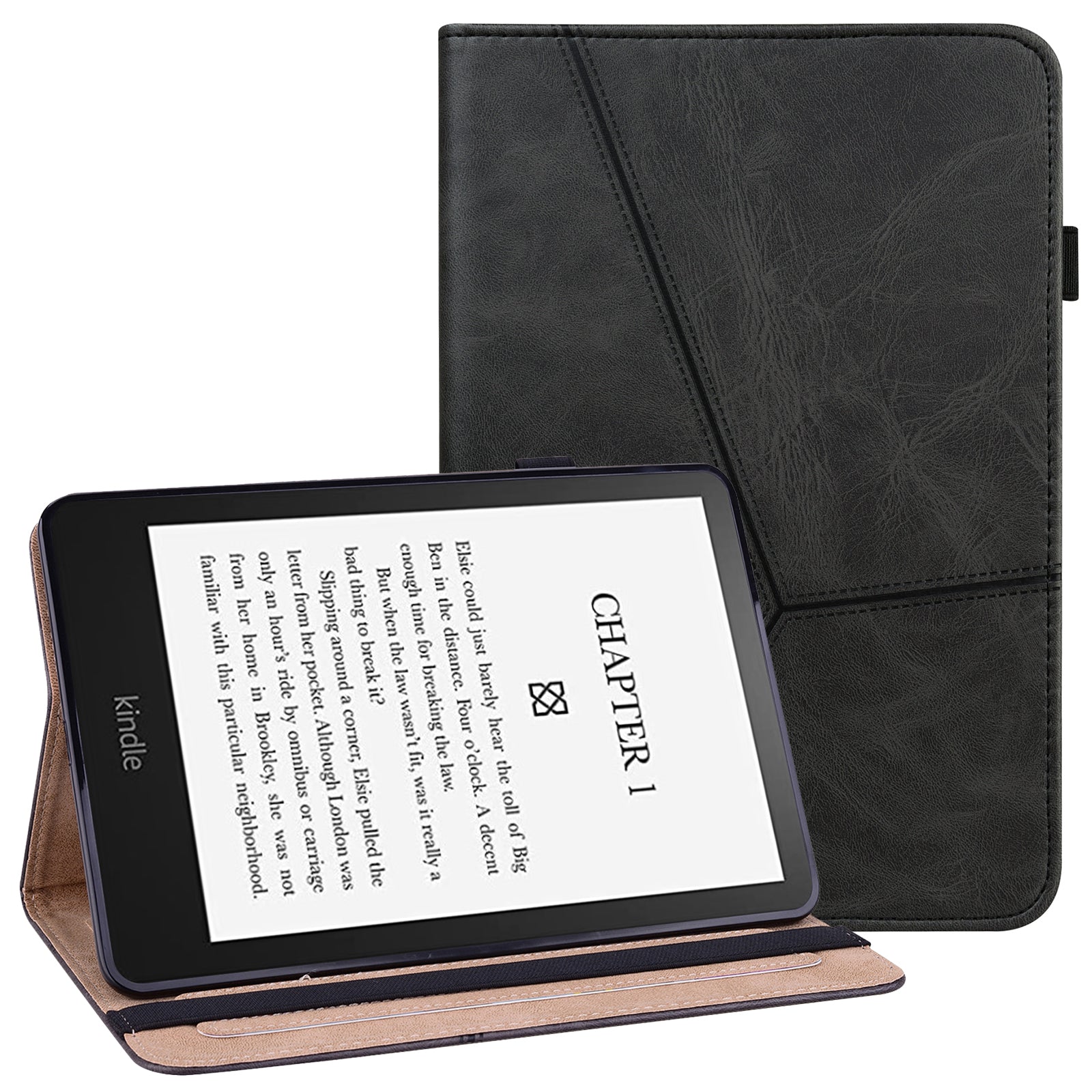 Line Imprinted Folio Stand PU Leather Auto Wake/Sleep Tablet Case with Card Slots for Amazon Kindle Paperwhite 5 (2021)