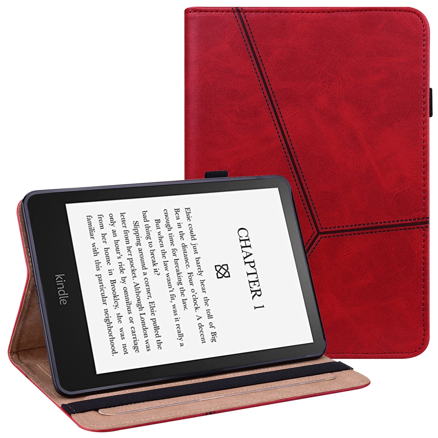 Line Imprinted Folio Stand PU Leather Auto Wake/Sleep Tablet Case with Card Slots for Amazon Kindle Paperwhite 5 (2021)