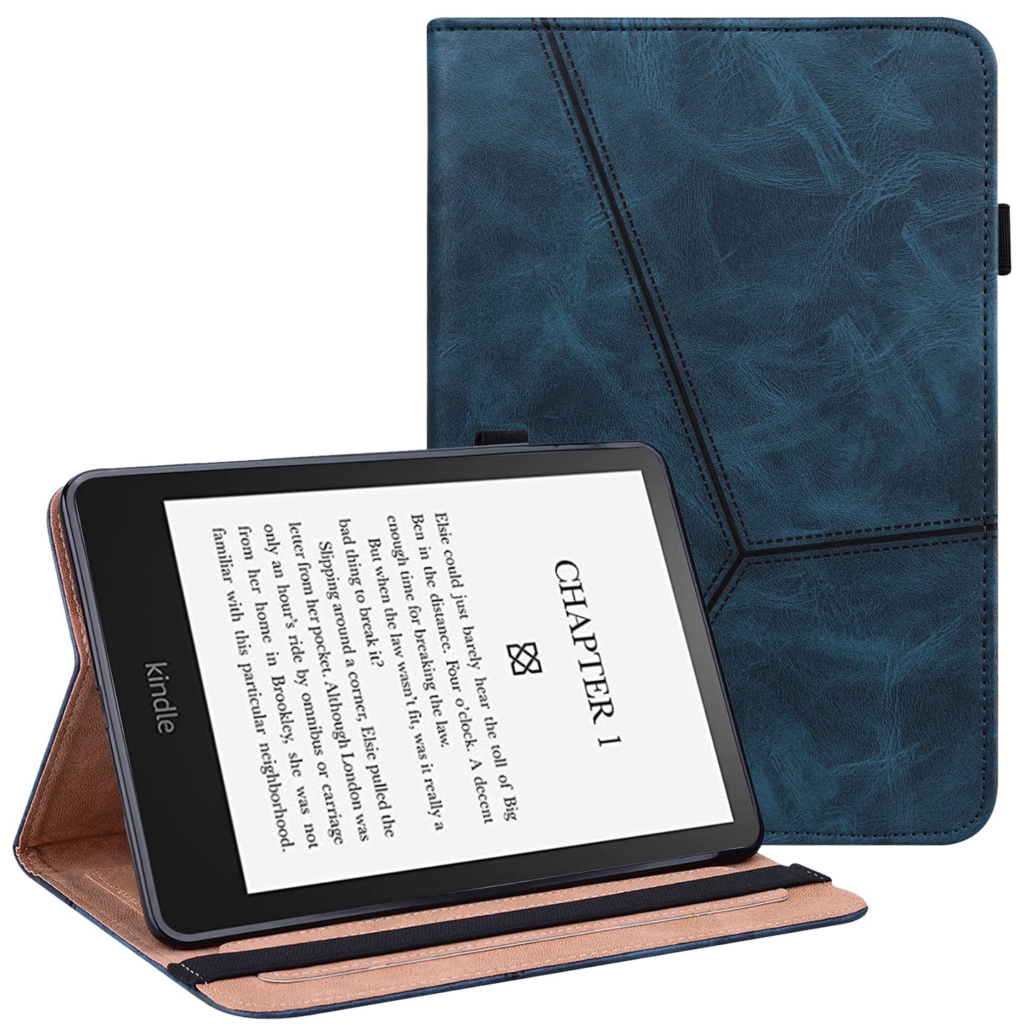 Line Imprinted Folio Stand PU Leather Auto Wake/Sleep Tablet Case with Card Slots for Amazon Kindle Paperwhite 5 (2021)