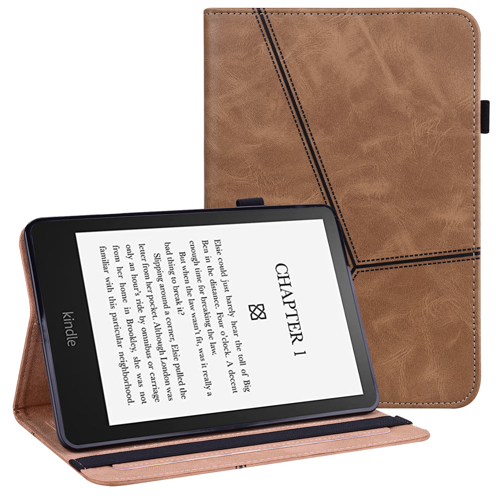 Line Imprinted Folio Stand PU Leather Auto Wake/Sleep Tablet Case with Card Slots for Amazon Kindle Paperwhite 5 (2021)