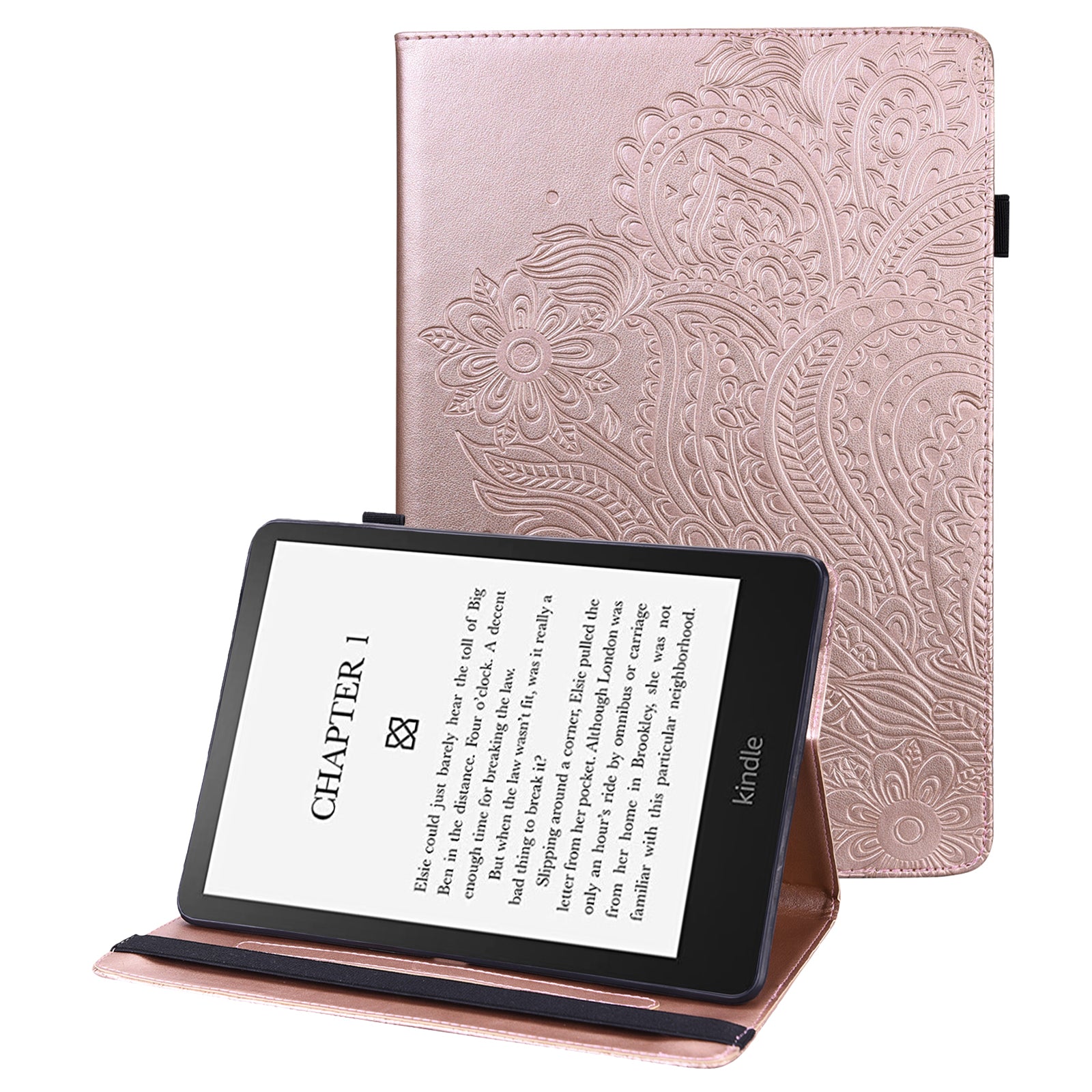 Flower Imprinted Card Slots Soft PU Leather Folding Stand Protective Case with Auto Sleep/Wake for Amazon Kindle Paperwhite 5 (2021)