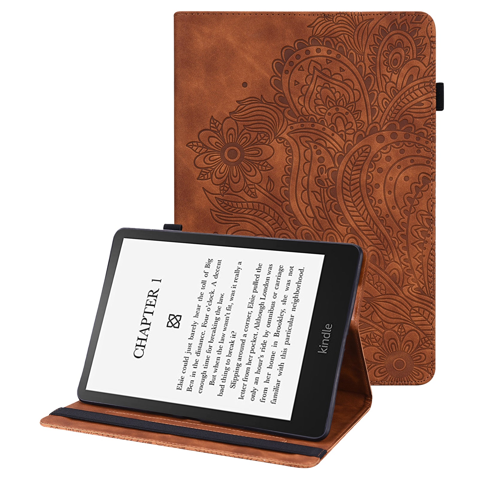 Flower Imprinted Card Slots Soft PU Leather Folding Stand Protective Case with Auto Sleep/Wake for Amazon Kindle Paperwhite 5 (2021)