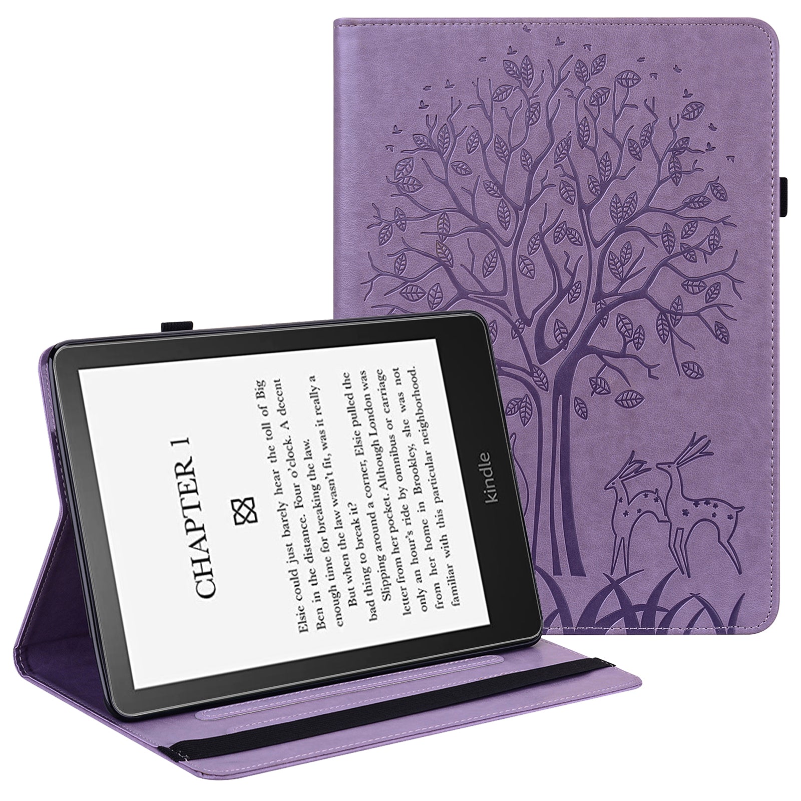 Tree Deer Imprinted PU Leather Stand Smart Auto Sleep/Wake Case with Card Slots for Amazon Kindle Paperwhite 5 (2021)