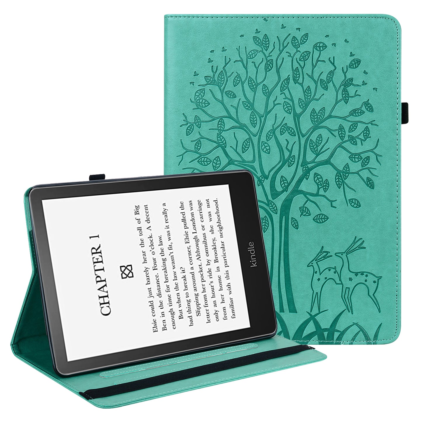 Tree Deer Imprinted PU Leather Stand Smart Auto Sleep/Wake Case with Card Slots for Amazon Kindle Paperwhite 5 (2021)