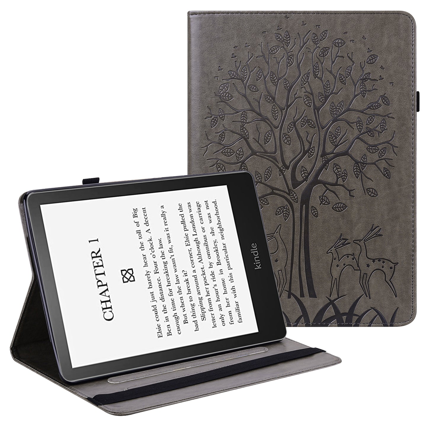 Tree Deer Imprinted PU Leather Stand Smart Auto Sleep/Wake Case with Card Slots for Amazon Kindle Paperwhite 5 (2021)