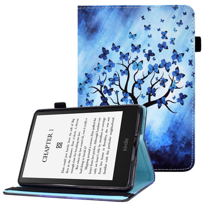 Pattern Printing PU Leather Card Slots Shell Folio Stand Elastic Band Protective Case with Pencil Holder for Amazon Kindle Paperwhite 5 (2021)