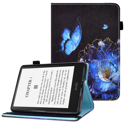 Pattern Printing PU Leather Card Slots Shell Folio Stand Elastic Band Protective Case with Pencil Holder for Amazon Kindle Paperwhite 5 (2021)