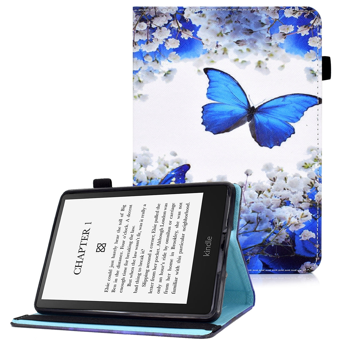 Pattern Printing PU Leather Card Slots Shell Folio Stand Elastic Band Protective Case with Pencil Holder for Amazon Kindle Paperwhite 5 (2021)