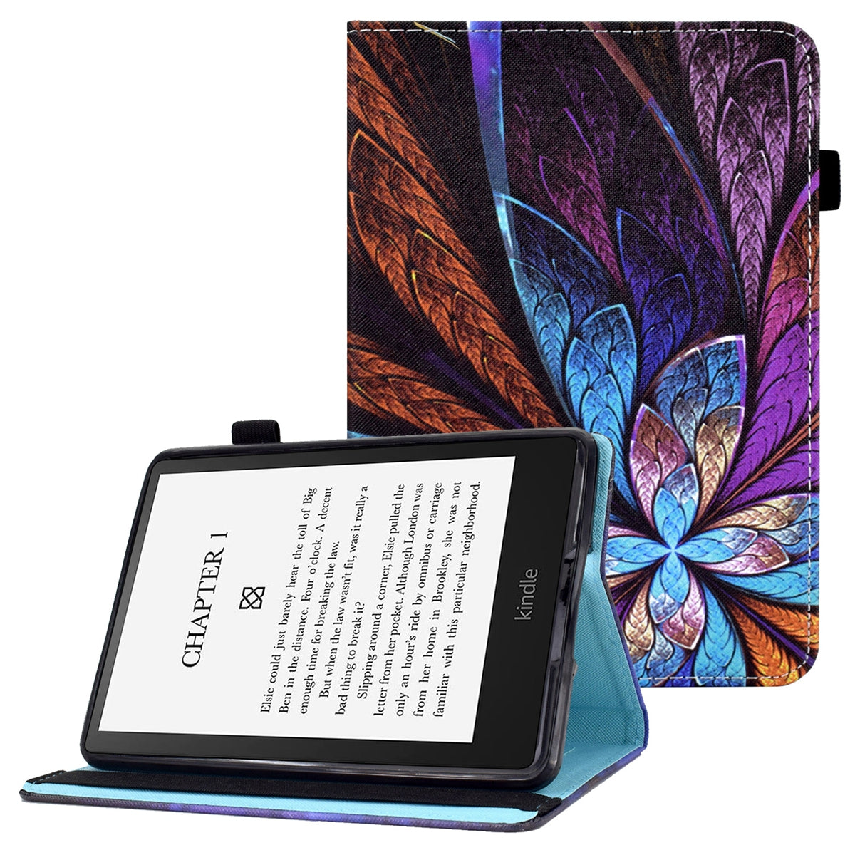 Pattern Printing PU Leather Card Slots Shell Folio Stand Elastic Band Protective Case with Pencil Holder for Amazon Kindle Paperwhite 5 (2021)