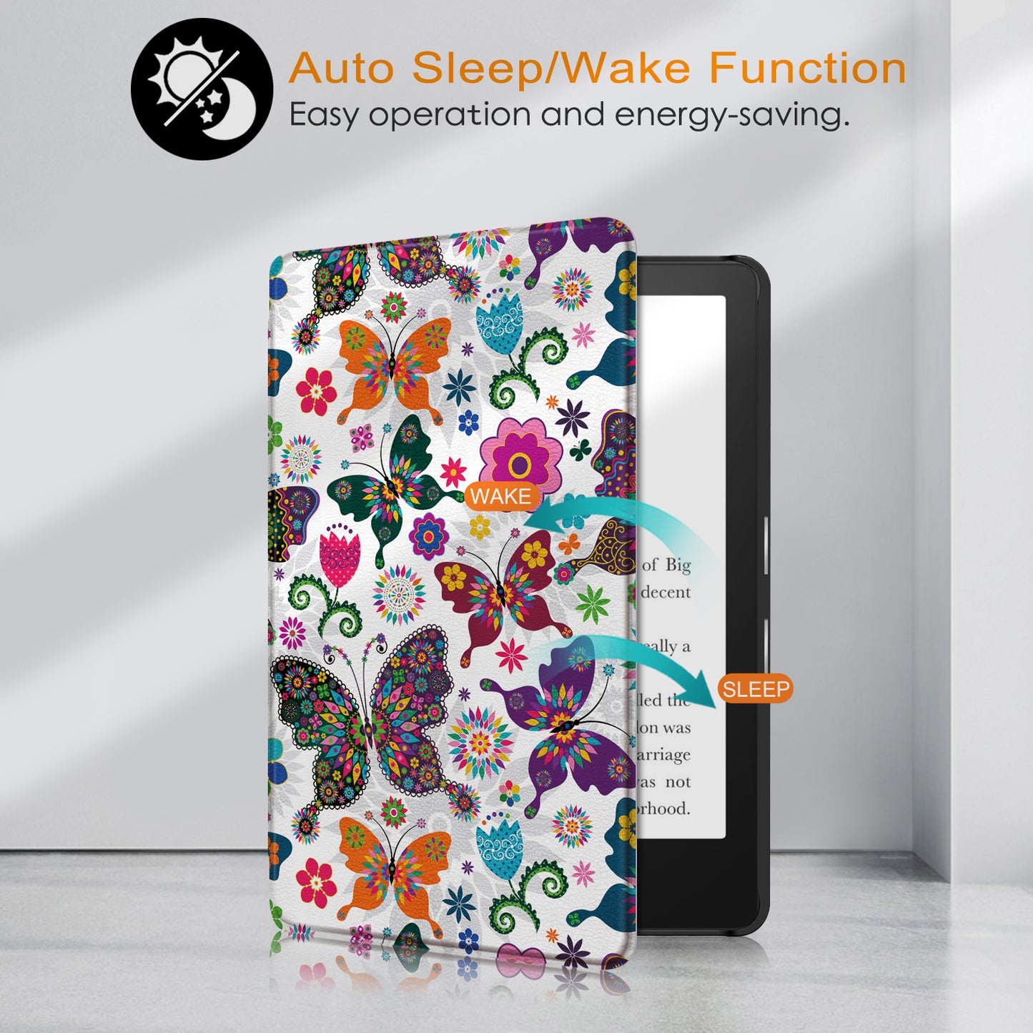 For Amazon Kindle Paperwhite 11 (2021) Pattern Printing PU Leather Cover Protectice Case with Auto Wake/Sleep