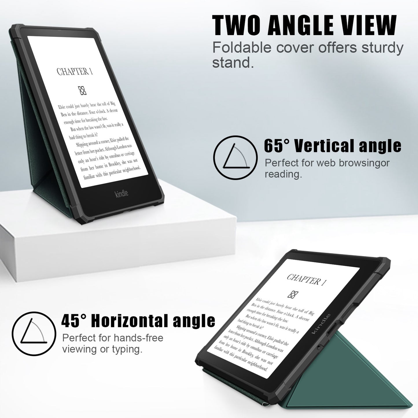 For Amazon Kindle Paperwhite (2021) Origami Dual-Angle Stand Design Smart Wake/Sleep Case Magnetic Absorbing