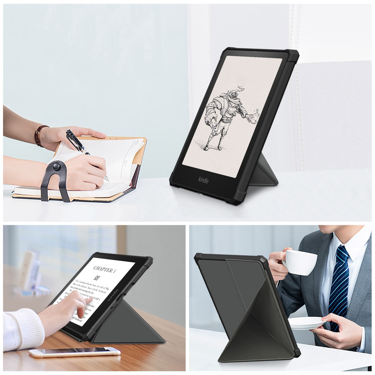 For Amazon Kindle Paperwhite (2021) Origami Dual-Angle Stand Design Smart Wake/Sleep Case Magnetic Absorbing