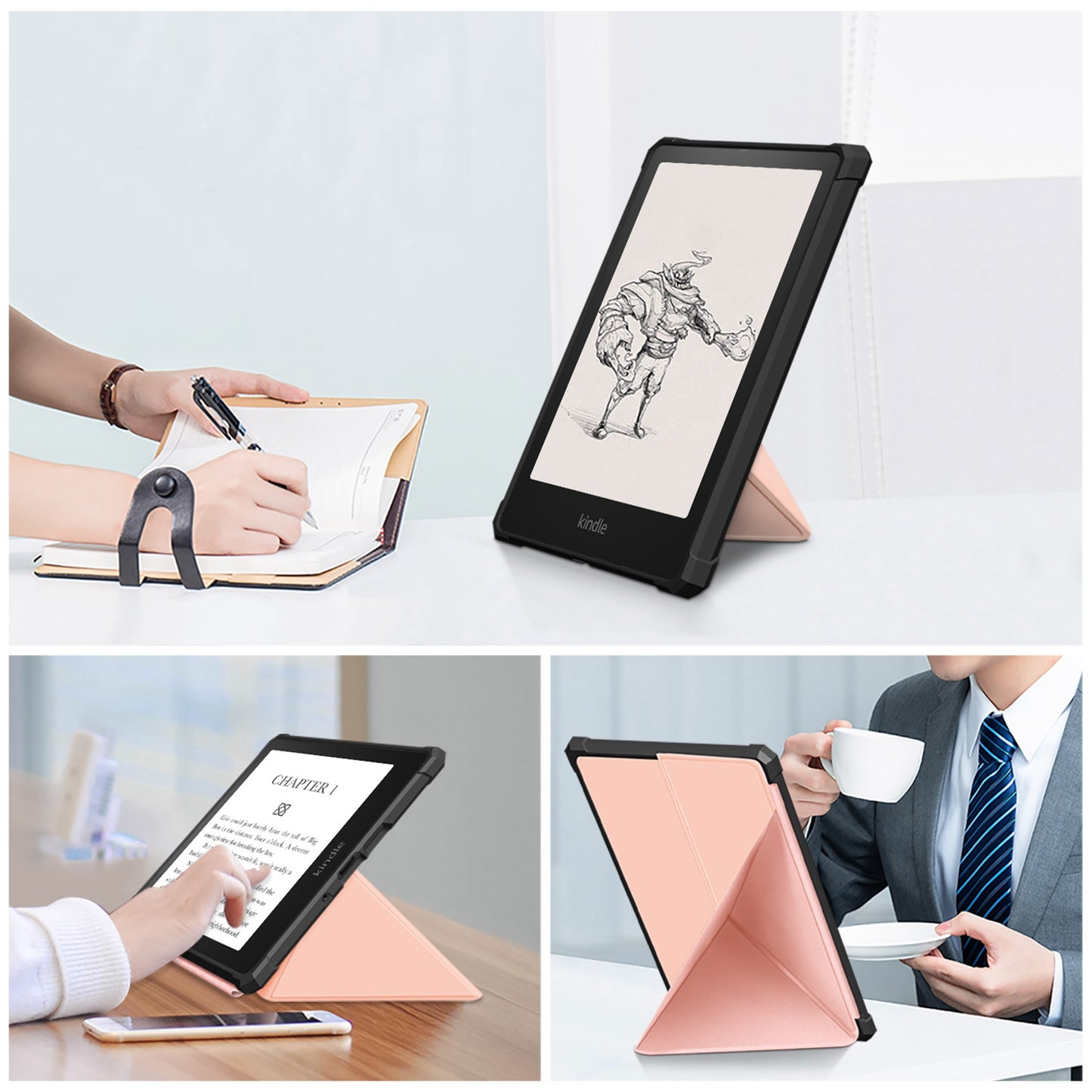 For Amazon Kindle Paperwhite (2021) Origami Dual-Angle Stand Design Smart Wake/Sleep Case Magnetic Absorbing