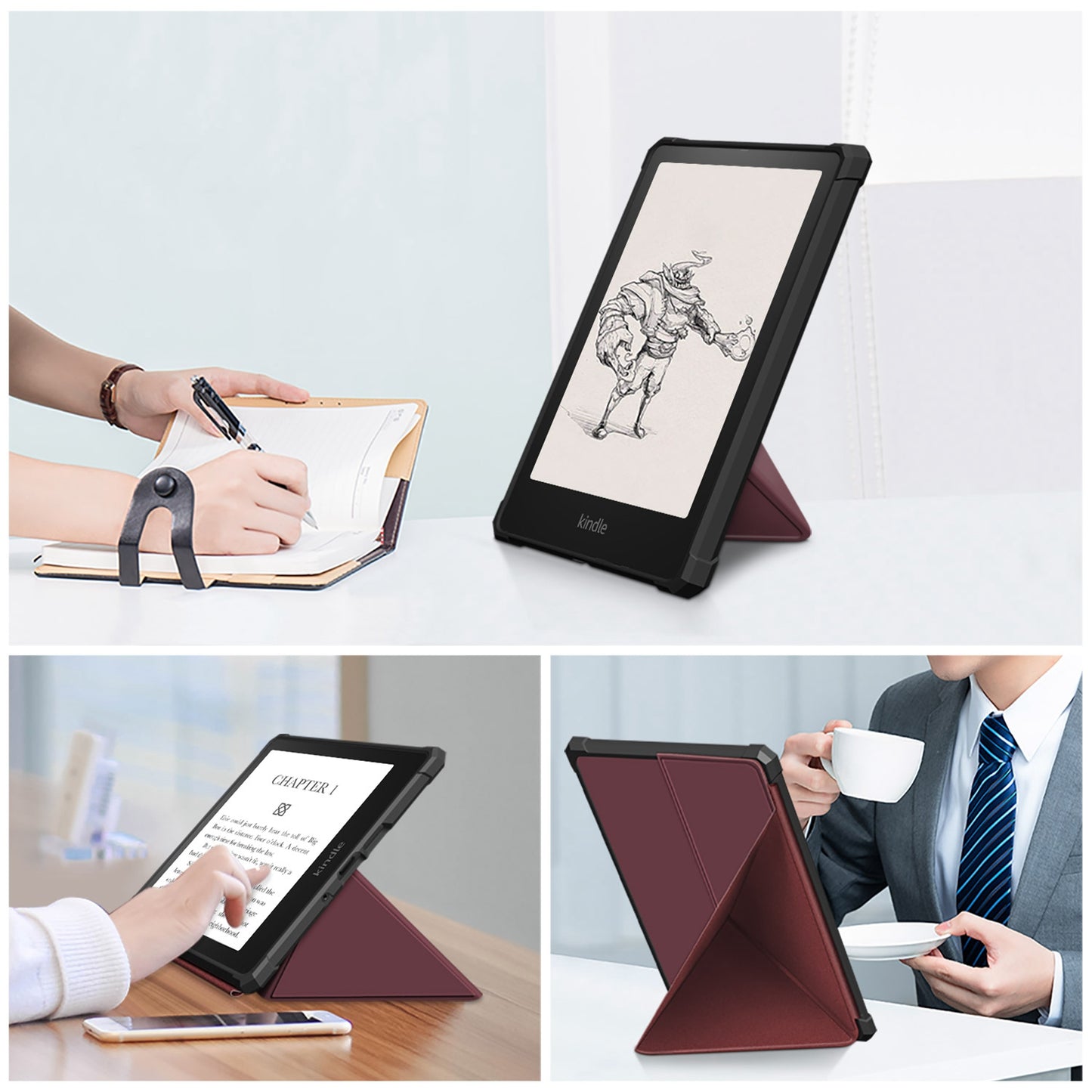 For Amazon Kindle Paperwhite (2021) Origami Dual-Angle Stand Design Smart Wake/Sleep Case Magnetic Absorbing