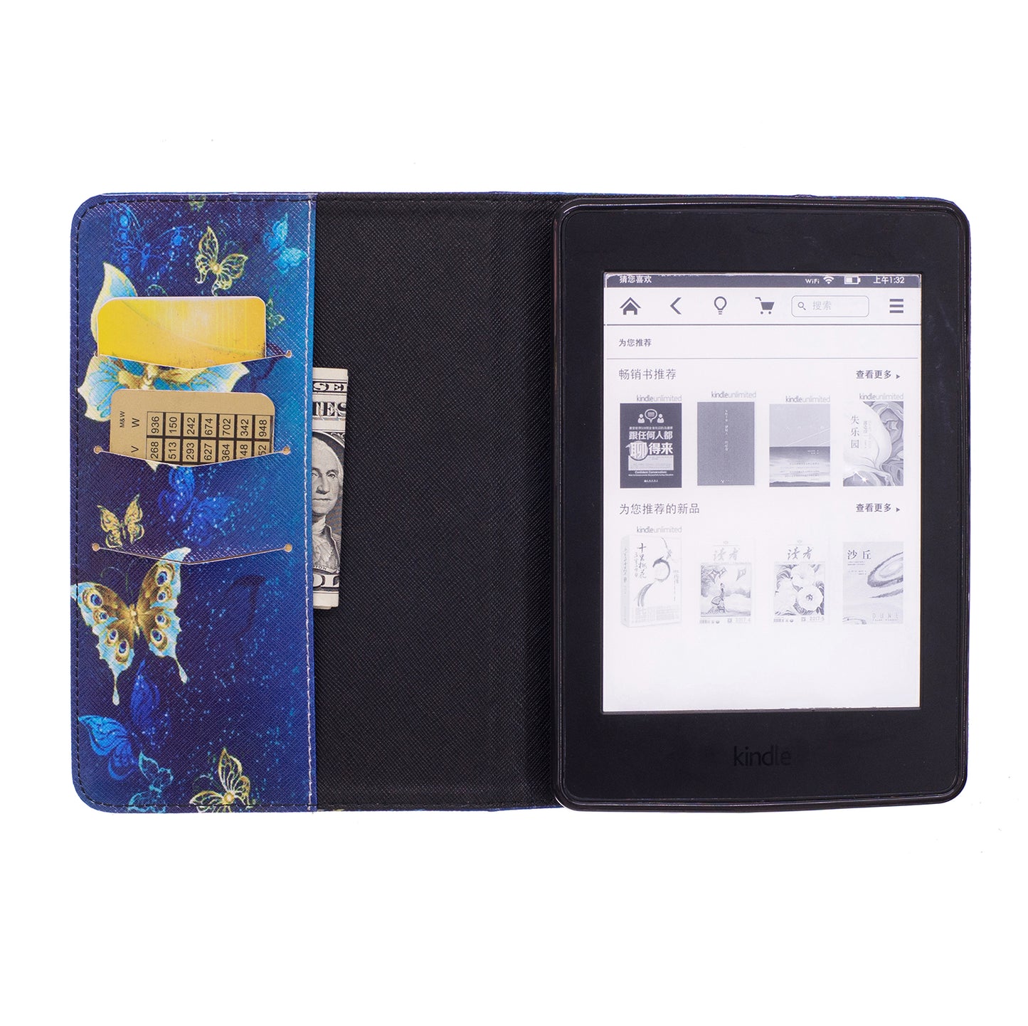 Pattern Printing Leather Wallet Tablet Cover for Amazon Kindle Paperwhite 3/2/1