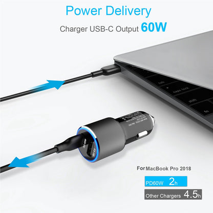 WOTOBE 78W USB-C PD 60W + QC3.0 18W 2 Ports Car Charger Laptop Phone Fast Charging Adapter