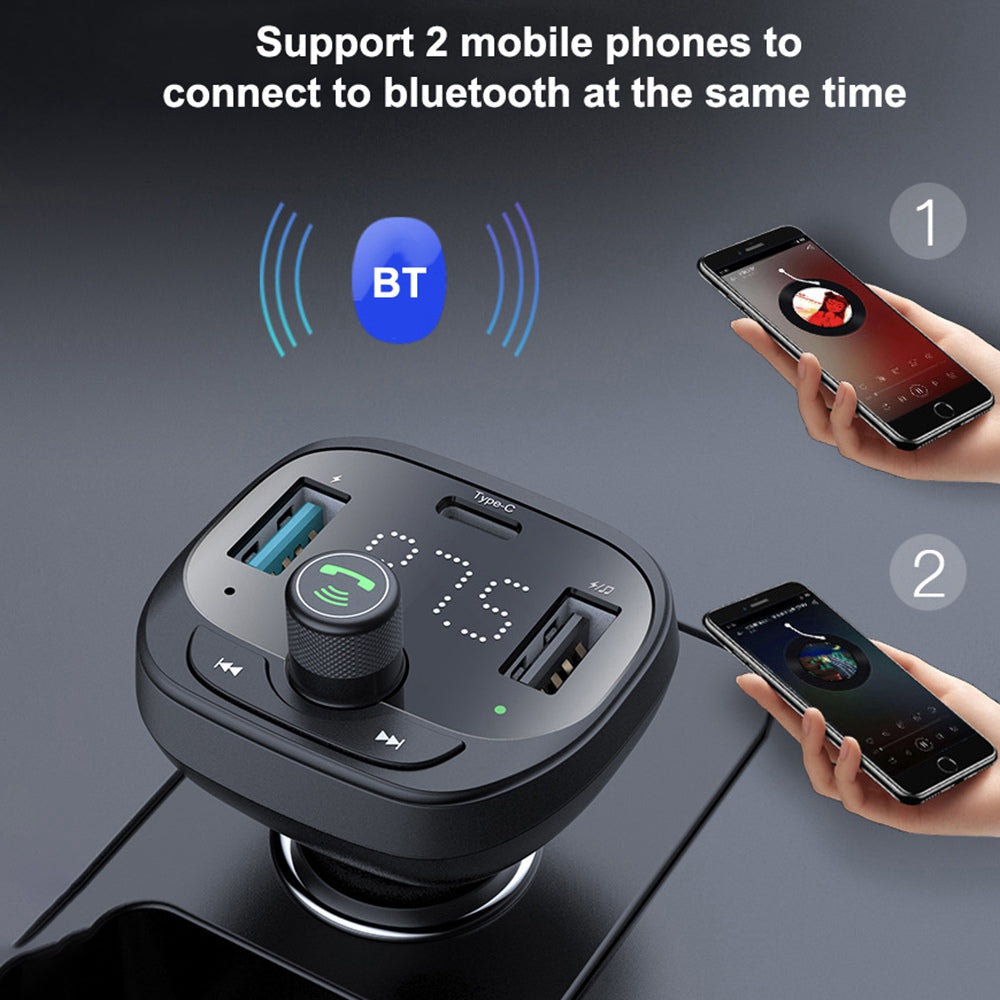 LOHEE S-21 Bluetooth Car Charger Adapter FM Transmitter QC3.0 USB Fast Charging Car Charger Support TF Card/U-disk/BT Music Player