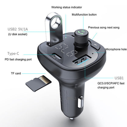 LOHEE S-21 Bluetooth Car Charger Adapter FM Transmitter QC3.0 USB Fast Charging Car Charger Support TF Card/U-disk/BT Music Player