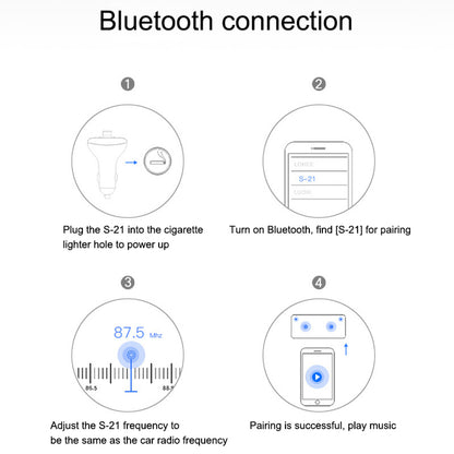 LOHEE S-21 Bluetooth Car Charger Adapter FM Transmitter QC3.0 USB Fast Charging Car Charger Support TF Card/U-disk/BT Music Player