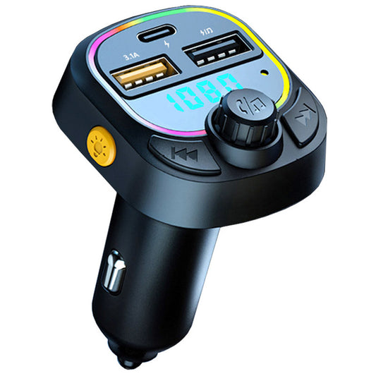 C28 Bluetooth FM Transmitter Hands-free Call Car MP3 Music Player Type-C + Dual USB Phone Charger with Colorful Light