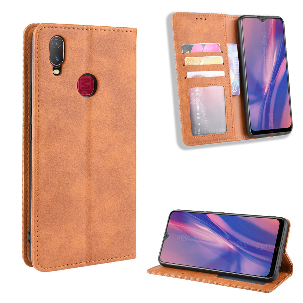 Vintage Style Leather Wallet Stand Case for vivo Y11 (2019)