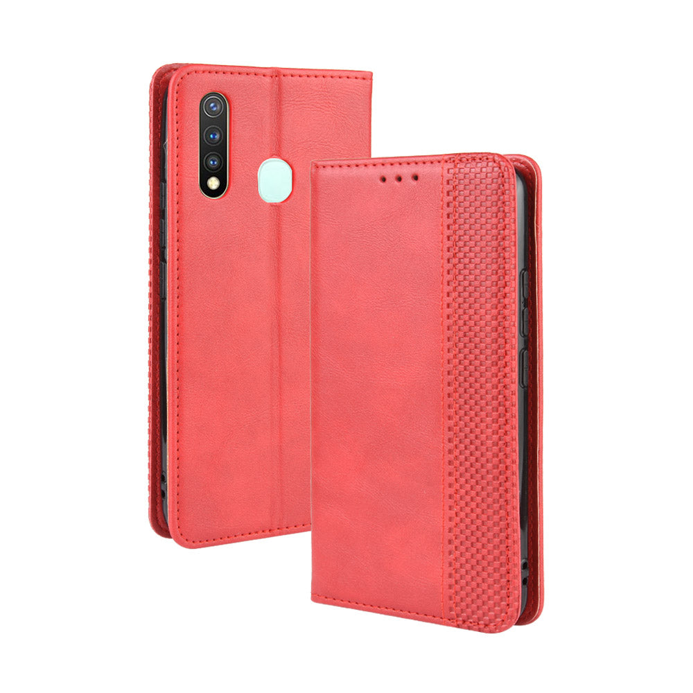 Vintage Style Leather Wallet Case for Vivo Y19/Y5S/U3/U20