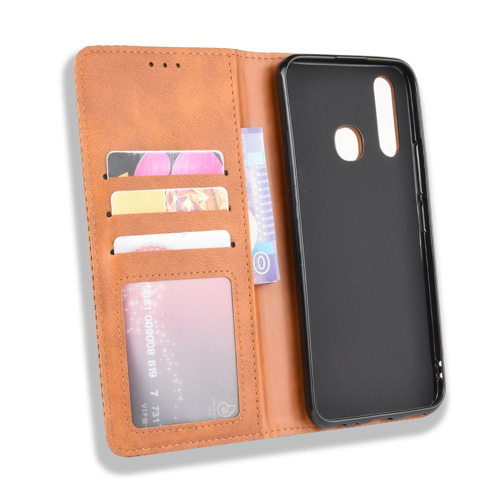 Vintage Style Leather Wallet Case for Vivo Y19/Y5S/U3/U20