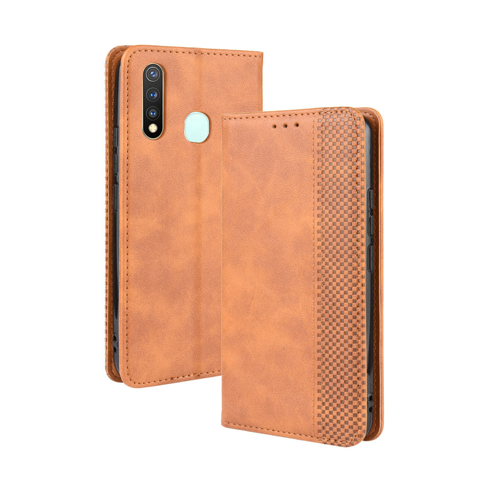 Vintage Style Leather Wallet Case for Vivo Y19/Y5S/U3/U20