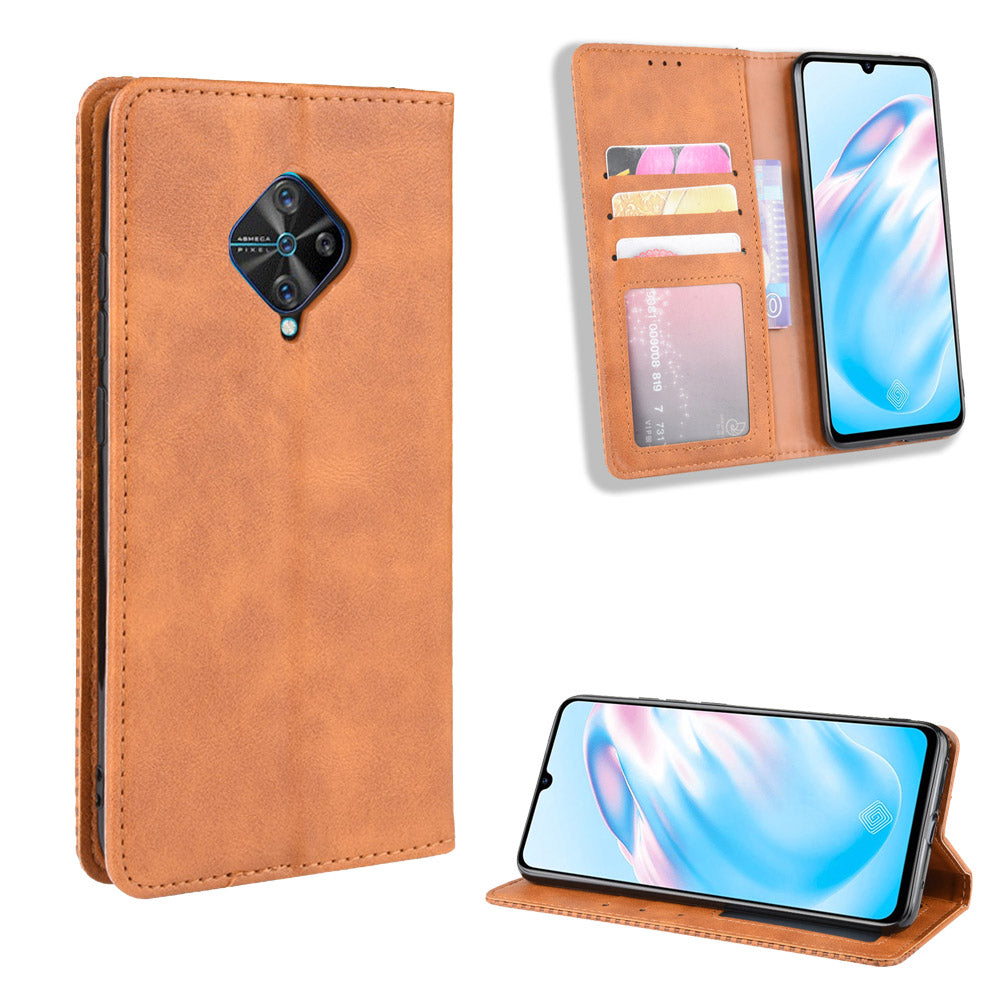 Vintage Style Leather Wallet Cell Phone Cover for vivo V17 (Russia Version)/S1 Pro