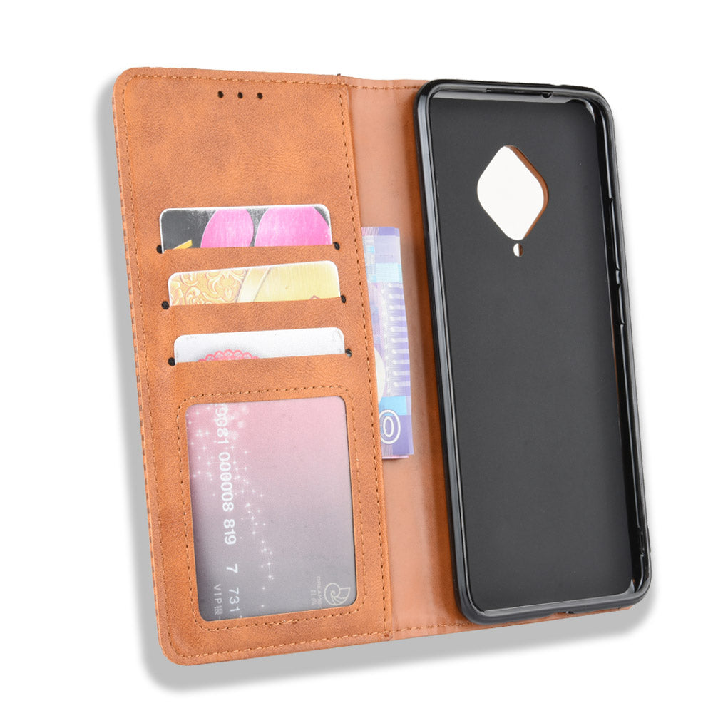 Vintage Style Leather Wallet Cell Phone Cover for vivo V17 (Russia Version)/S1 Pro