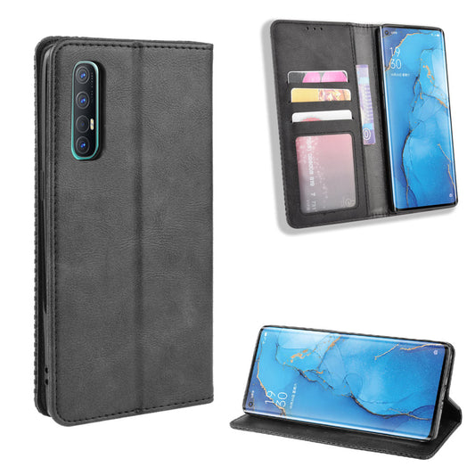 Vintage Style Leather Wallet Case with Stand for Oppo Reno3 Pro 5G