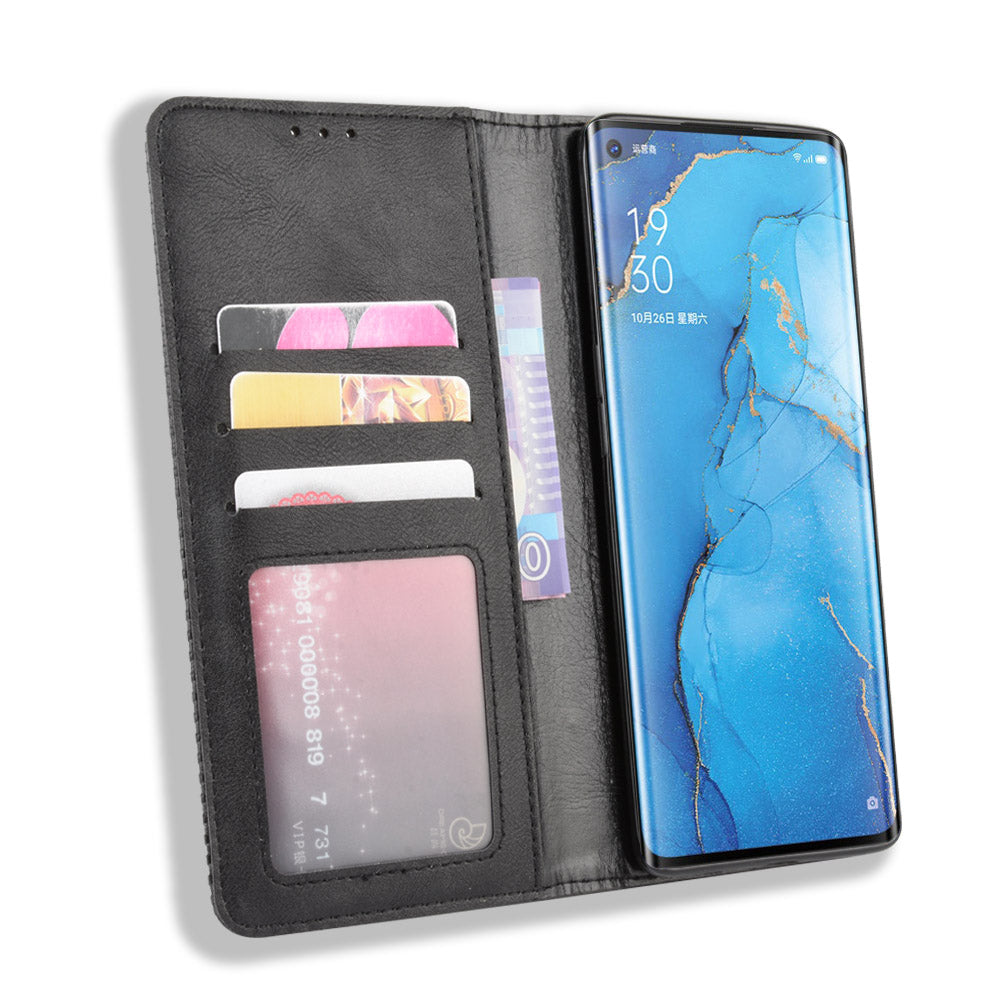 Vintage Style Leather Wallet Case with Stand for Oppo Reno3 Pro 5G