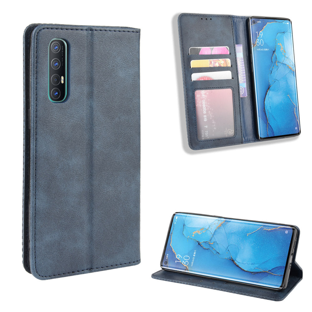 Vintage Style Leather Wallet Case with Stand for Oppo Reno3 Pro 5G