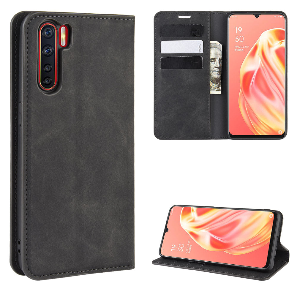 Silky Touch Auto-absorbed Flip Leather Wallet Protector Cover for OPPO A91 / F15