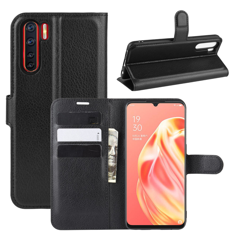 Litchi Texture Wallet Stand Leather Cell Phone Cover for OPPO A91 / F15