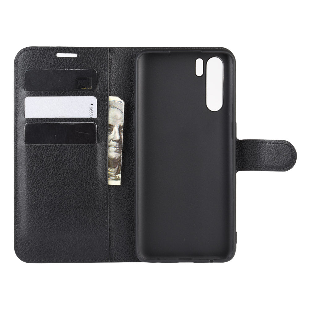 Litchi Texture Wallet Stand Leather Cell Phone Cover for OPPO A91 / F15