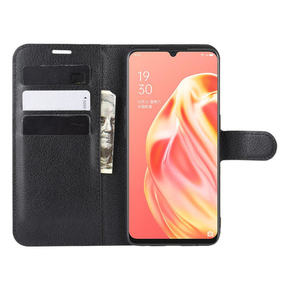 Litchi Texture Wallet Stand Leather Cell Phone Cover for OPPO A91 / F15