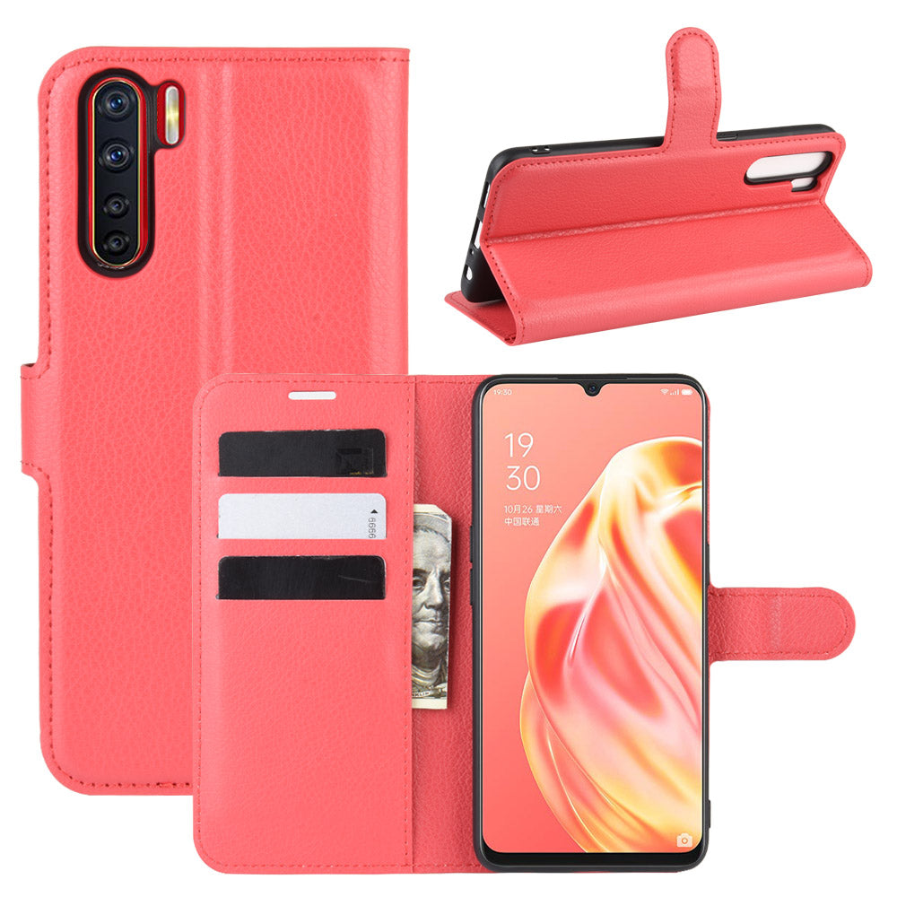 Litchi Texture Wallet Stand Leather Cell Phone Cover for OPPO A91 / F15