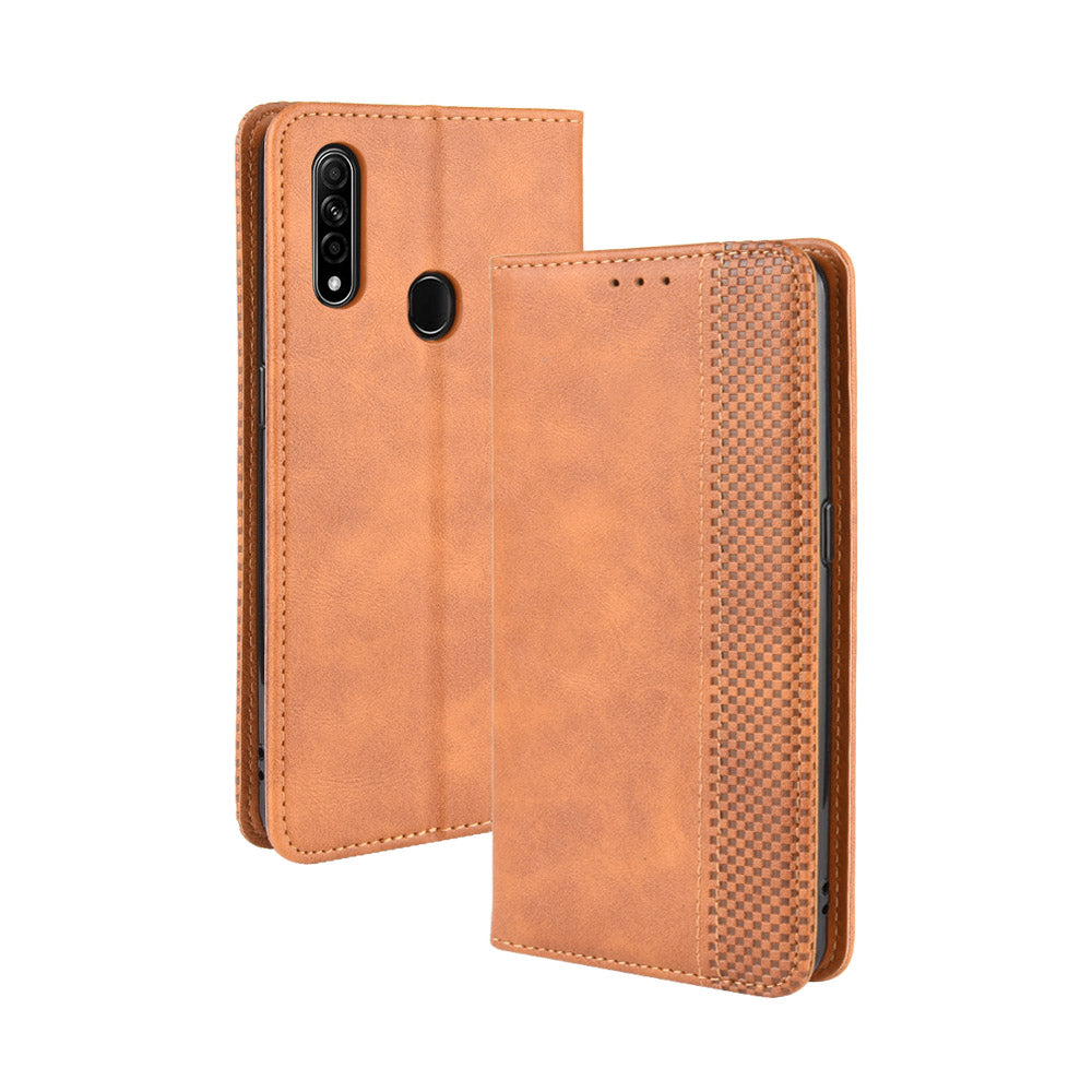 Vintage Style Leather Wallet Stand Phone Shell for Oppo A8/A31 (2020)