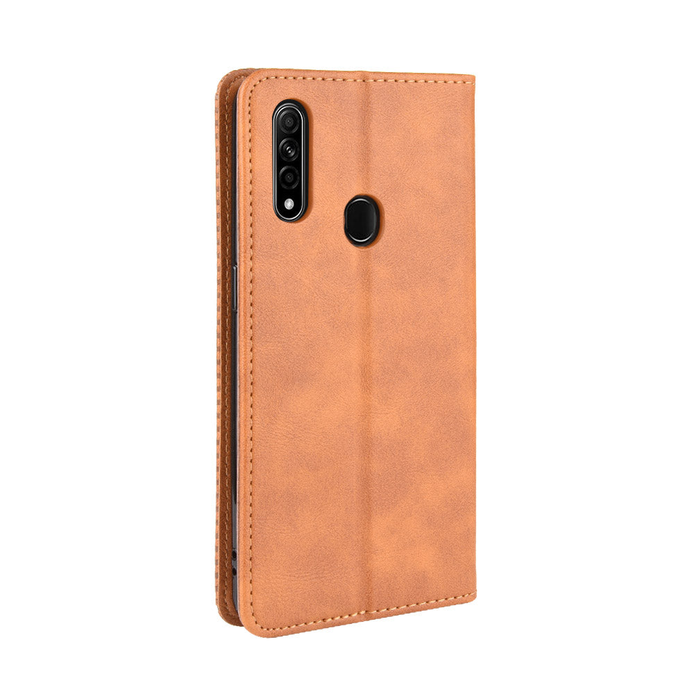 Vintage Style Leather Wallet Stand Phone Shell for Oppo A8/A31 (2020)