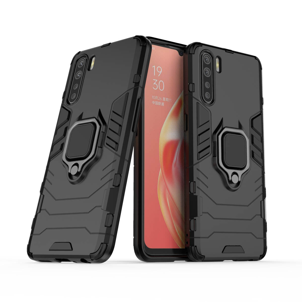 Cool Guard Ring Holder Kickstand PC+TPU Hybrid Phone Cover for OPPO A91/F15