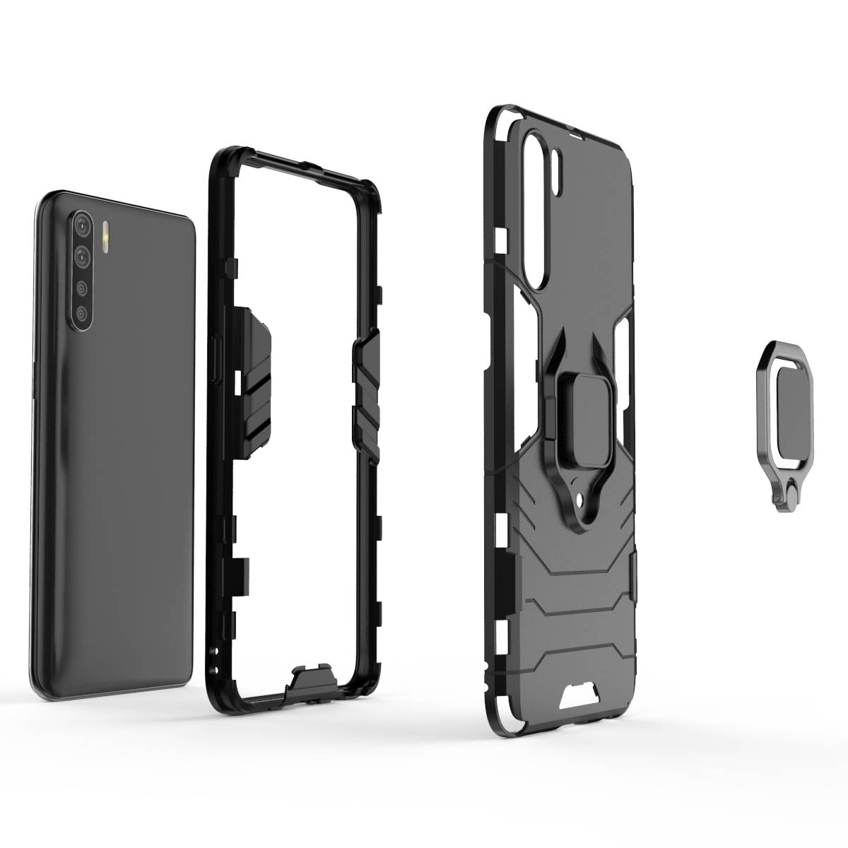 Cool Guard Ring Holder Kickstand PC+TPU Hybrid Phone Cover for OPPO A91/F15